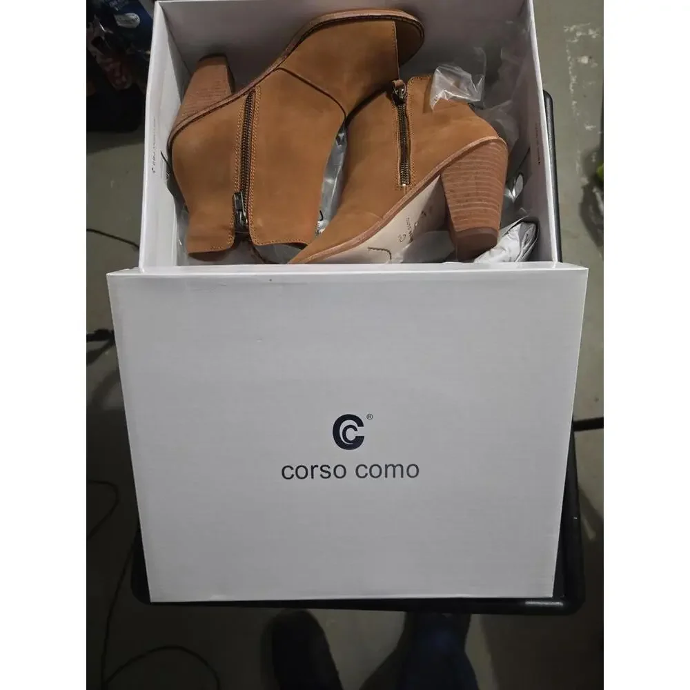Corso Como Tameka Cognac Nubuck Peep-Toe Booties Size 7.5 - Picture 5 of 5